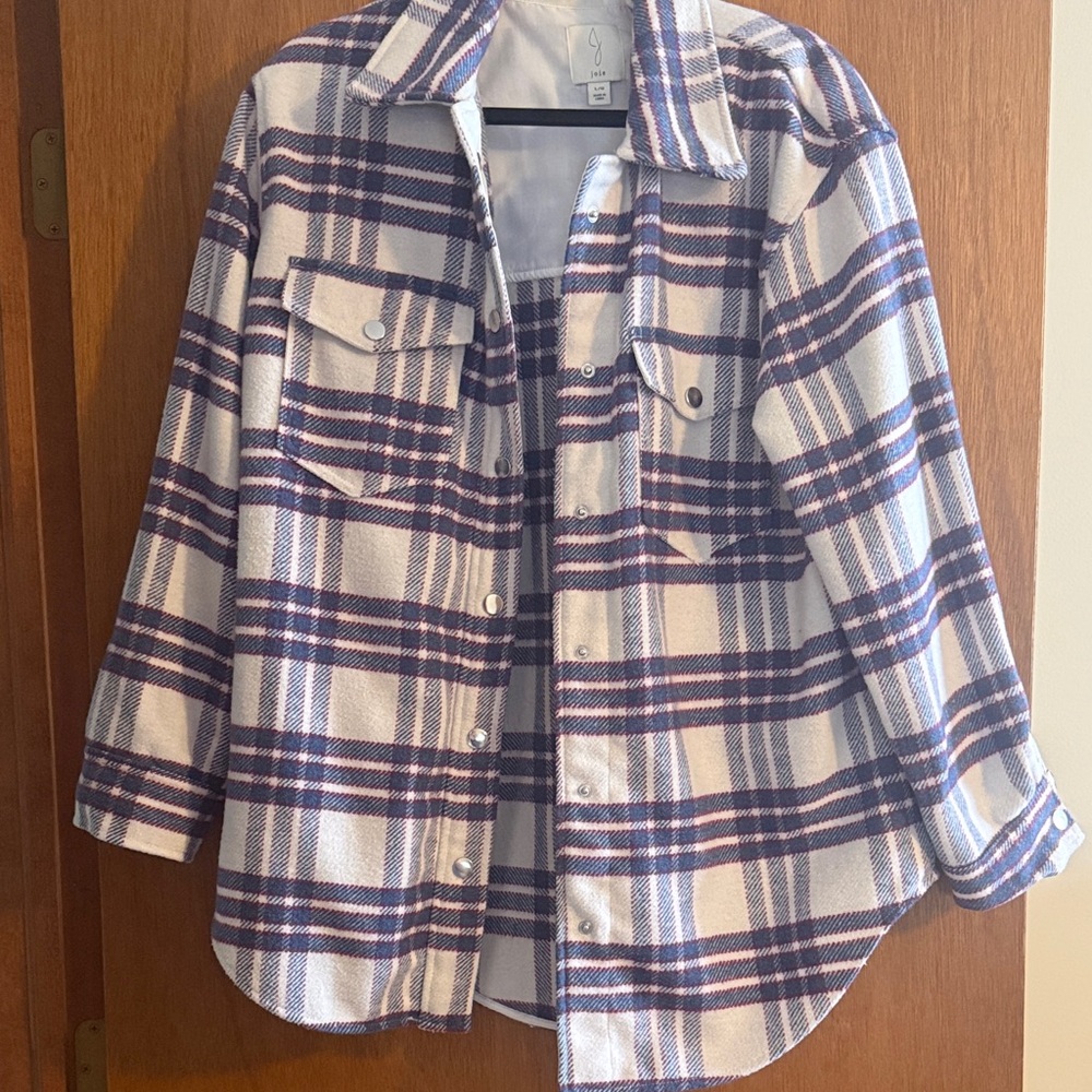 Women's Button-Down Shirt/Coat - Blue, White & Pink